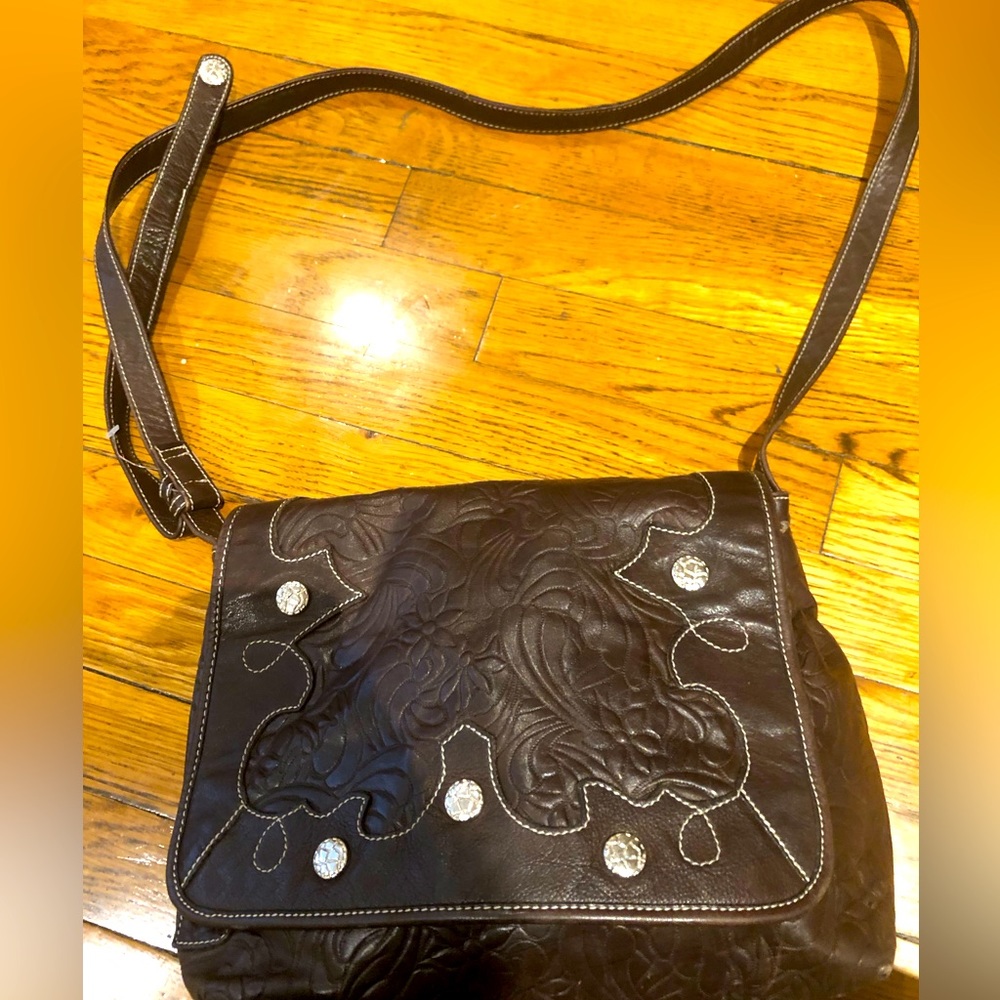 Carlos falchi brown crossbody leather bag , brand new